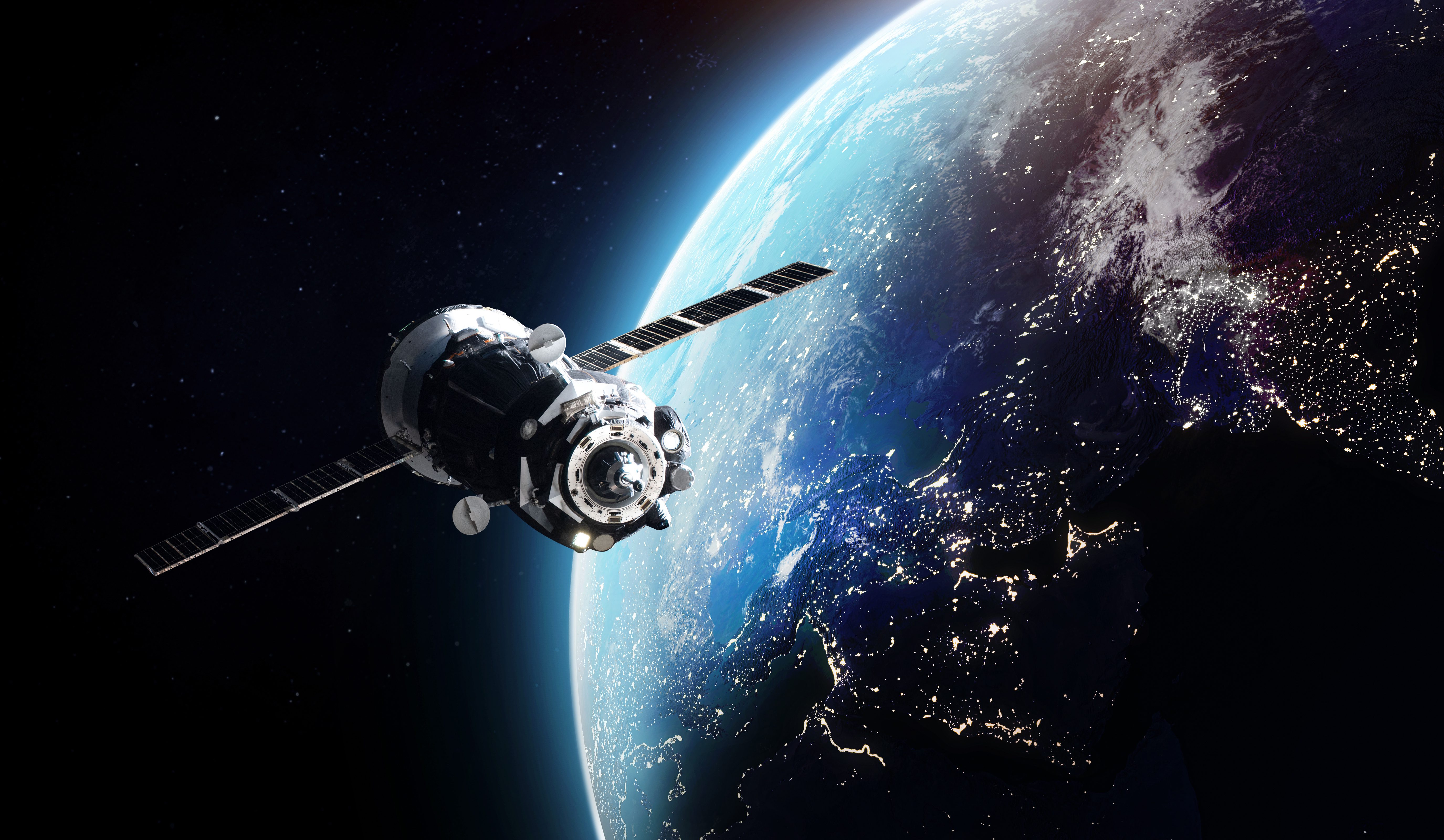 Cargo spaceship on orbit of Earth